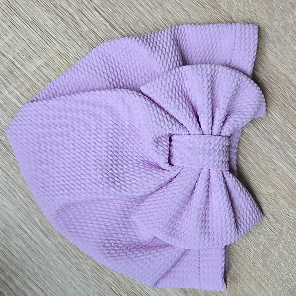 Lavender Baby Turban Hat with Oversized Bow Soft Waffle Knit Newborn Head Wrap